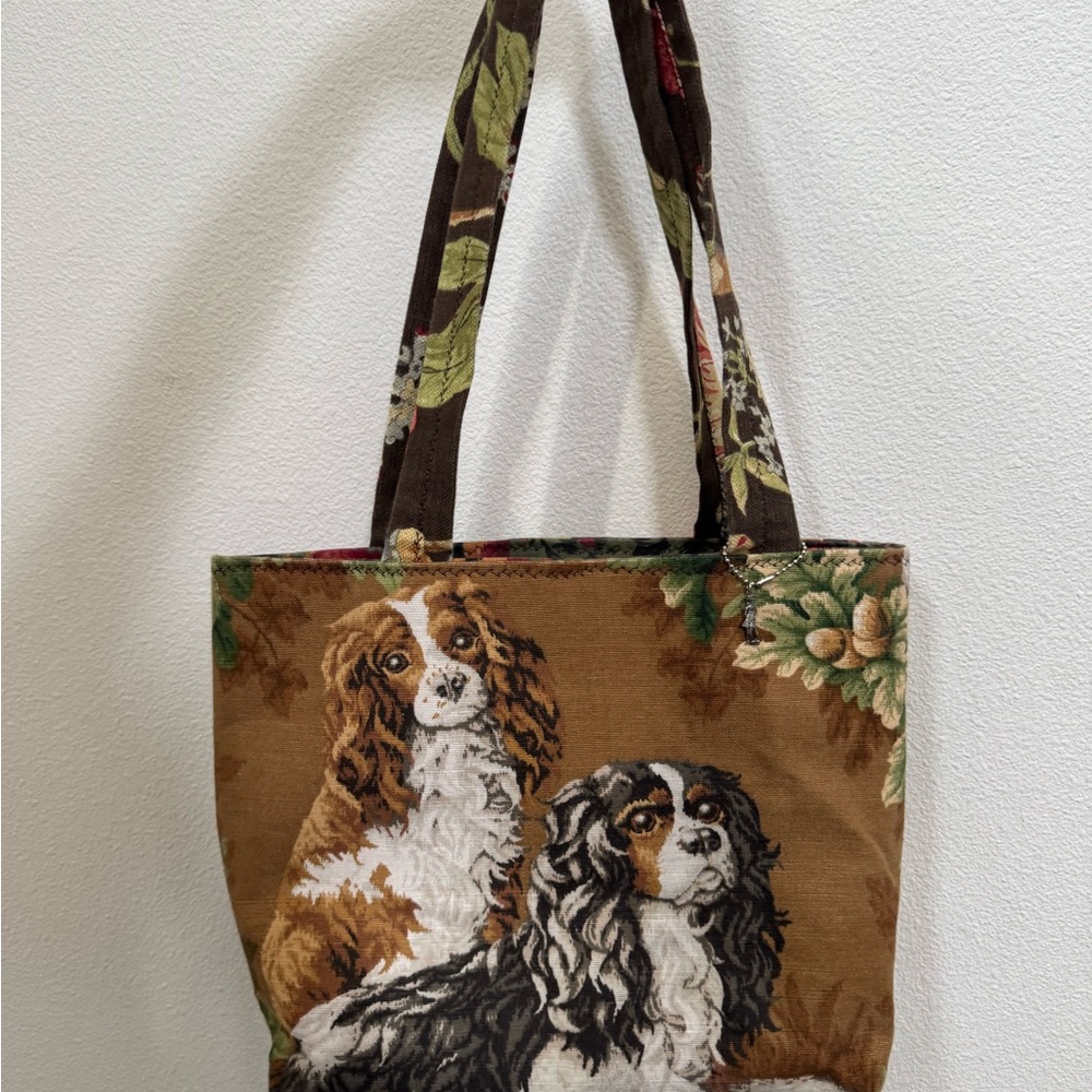 Tapestry Dog Print Tote Bag in Brown